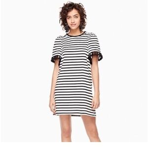 Kate Spade Broome Street Navy Stripe Cotton Dress with Tassel Sz S Midi Classic